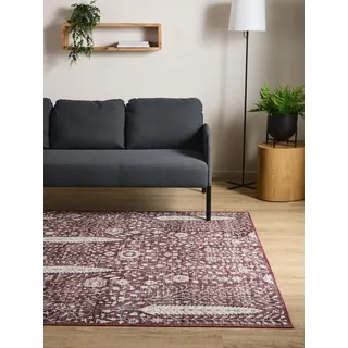 Interiyou Vintage Teppich Wohnzimmer Gent - 240x340 cm Bordeaux - Für Schlafzimmer, Esszimmer, Kinderzimmer - Kurzflor waschbar und rutschfest, Print Muster