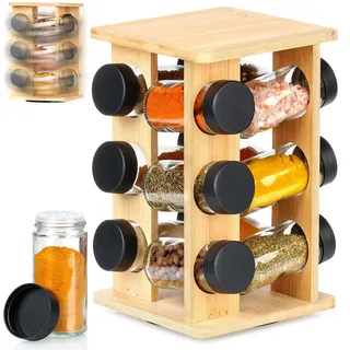 Gewürzregal mit Behältern, aus Holz, drehbar, 13-teilig.