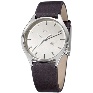 XEN Herrenuhr dunkelgrau XQ0235 Wasserdicht 50m Armband Leder mit Uhrenbox