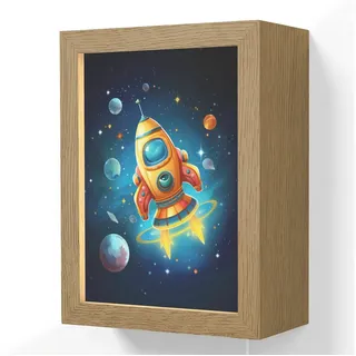 OnlyWow Wandleuchte Lightbox Rakete - Weltraum - Planeten - Kinder - Junge - Jungen, Dimmbar, Farbwechsel, LED, Warmweiß, Kaltweiß, Neutralweiß Einstellbar, Wandlampe Innen, Dimmbar, mit Kabel, LED, Beleuchtung, Kinderzimmer 15 cm x 8 cm x 20 cm