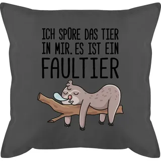 Shirtracer Dekokissen Das Tier in mir Faultier, Deko-Kissen mit Spruch grau