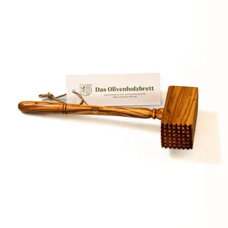 das Olivenholzbrett® Fleisch-Klopfer, Fleischhammer mit eckigem Holzkopf aus Olivenholz 30cm