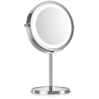 Navaris LED-Lichtspiegel LED Kosmetikspiegel - Make-up Standspiegel 5x Vergrößerung (1-St) silberfarben