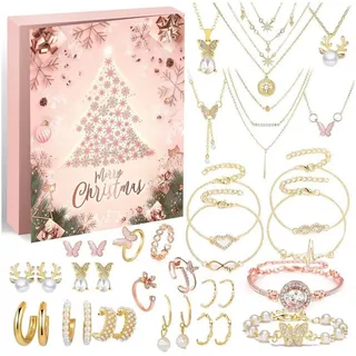 LuxusKollektion Schmuck-Adventskalender Adventskalender Schmuck 2025 24 Überraschungen Roségold Frauen Mädchen bunt