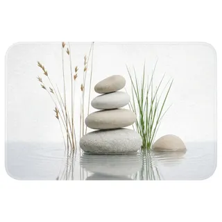OnlyWow Badematte Steine - Gelassenheit - Grau, Höhe 10 mm, Polyester, Rechteckig, Badezimmerteppich, Badteppich, Rutschfest, Badvorleger, Waschbar grau Rechteckig | 60 cm x 40 cm x 10 mm