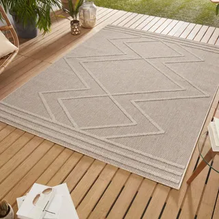 SIMPEX In & Outdoor Bouclé Teppich Läufer wetterfest Beige 80x250 cm Skandinavische Boho Design 3D Hoch Tief Effekt ideal für Flur Balkon oder Terrasse
