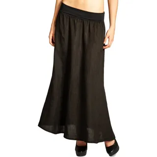 Caspar Faltenrock RO019 Damen langer Maxi Sommer Leinenrock mit figurfreundlichem Stretch Bund - Made in Italy schwarz XL - DE42 UK14 IT46 ES44 US12