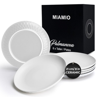 MIAMIO - 6er Geschirrset/Teller Set modern aus Keramik für 6 Personen - Palmanova Kollektion (Weiß, Kleine Teller (6x))