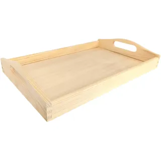 GoodFreshDecor Serviertablett aus Holz Holztablett - Tablett mit Griffen - 40x24x6 cm - Kiefernholz Tannenholz - Natur