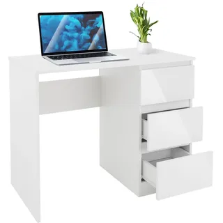 ML-Design Schreibtisch 3 Schubladen Weiß Hochglanz