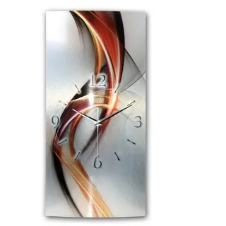 Kreative Feder Funkwanduhr 3D Design-Wanduhr „Abstrakt Rot“ aus gebürstetem Aluminium (ohne Ticken; flüsterleises Funkuhrwerk; außergewöhnlich, modern) silberfarben 40 cm x 80 cm