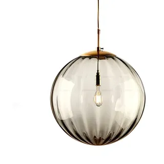 LANMOU Pendelleuchte Glas Vintage, 1-flammig Pendellampe mit Glaskugel Lampenschirm, Höhenverstellbar Kugel Hängelampe Wohnzimmer Kronleuchter Ø20cm Round Hängeleuchte, Kabellänge 120cm,Grau