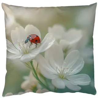 MuchoWow Dekokissen Marienkäfer - Blumen - Weiß, Zierkissen, Deko Kissen mit Füllung, Sofakissen, 60x60 cm 60 cm x 15 cm x 60 cm