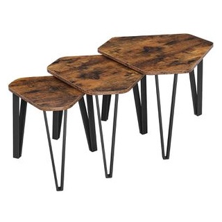 Vasagle Beistelltisch LNT14BX, braun, Satztisch, vintage, aus Holz / Metall, 3-teilig, sechseckig