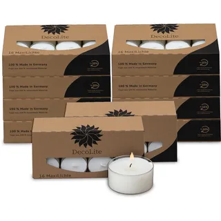DecoLite Maxi Teelichter im Acrylcup – 9–10h lange Brenndauer – Auswahl: 16 bis 160 Stück – Große Teelichter transparent – Ø 5,6 cm x H 2,5 cm - (160 x MaxiLights)