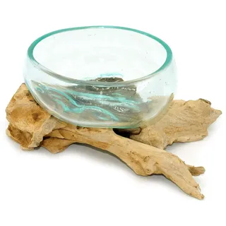 Gedeko Wurzel mit Glasschale klein Schale Dekoschale Glas auf Holz Durchmesser 12-13 cm Holzdeko Teakholz Deko (Wurzel 16-20 cm)