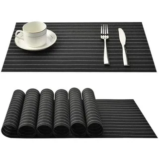 LuxusKollektion Platzset Platzsets 6er 30x45cm PVC rutschfest abwaschbar Schwarz schwarz