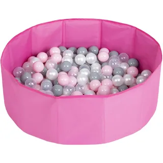 Selonis Faltbare Bällebad Mit 300 Bälle Für Kinder Spielbad, Rosa:Perle/Grau/Transparent/Puderrosa
