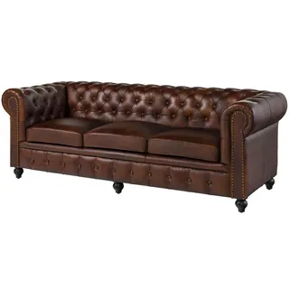 Massivmoebel24 Sofa 3-Sitzer Echtleder 216x82x75 braun Chesterfield #103