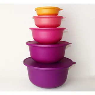 TUPPERWARE TW Aloha Schüssel 450ml + 1L + 2L + 4L + 7,5L Orange und Beere Farben, Salatschüssel + Snackbox
