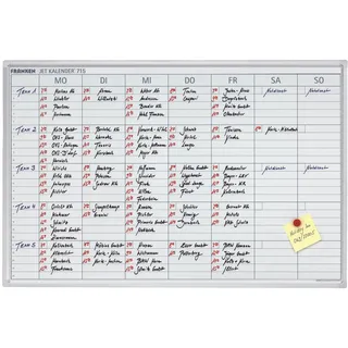 FRANKEN Monatsplaner über 7-Tage-Woche oder Wochenplaner für 25 Mitarbeiter, lackiert, magnetisch, beschreibbar, abwischbar, mit Aluminiumrahmen, Magnettafel zur Wandbefestigung, 90 x 60 cm, JK715