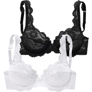 Bügel-BH PETITE FLEUR Gr. 100, Cup D, schwarz (schwarz, weiß) Damen BHs BH BH-Set Bügel-BH Dirndl-BH Spitzen-BH Spitzenwäsche Trachtenwäsche aus Spitze, Dessous