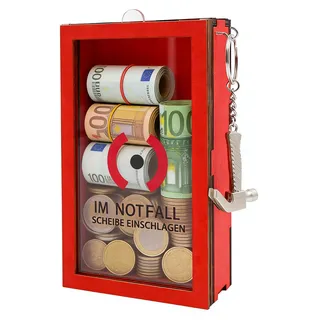 OVBOVA Notfallbox mit Hammer – Lustiges Feuerwehr Geschenk, Personalisierte Geldgeschenk Box für Geburtstag, Hochzeit & 18. Geburtstag Junge, Deko Holzkiste in Rot - Kreative Geschenkidee
