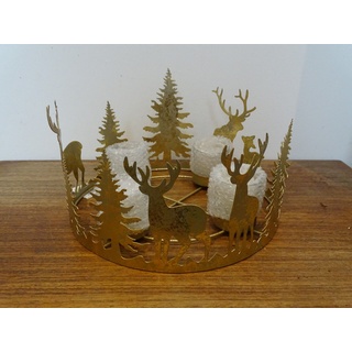 Weihnachten Adventskranz Metall Kerzenhalter Gold Hirsch Tanne Wald