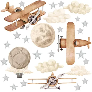 Flugzeug-Heißluftballon-Boho-Wandaufkleber/Flugzeug-Kinderzimmer-Wandaufkleber/Aquarell-Aufkleber/Wandaufkleber für den Jungen