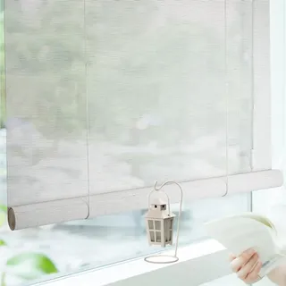 Bambus Rollo,Fenster-Rollo Bambus Sonnenschutz Rollos Weiß Sichtschutz Bambusrollo Für Terrasse/Garten/Fenster Holzrollo Jalousie Lichtfilter Anti-UV