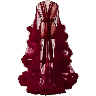 Generisch Damen Sexy Dessous Nachtwäsche Durchsichtige Feder Brautkleid Frauen Robe Extra Langes Nachthemd Morgenmantel Nachtwäsche Sexy Dessous,I,One Size