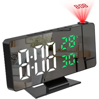 Digitale 180°-projektionsuhr: Multifunktionales, Minimalistisches Design Mit Großem Display – Elektronische Led-uhr Mit Spiegelglanz, Zeigt Temperatur Und Luftfeuchtigkeit An.