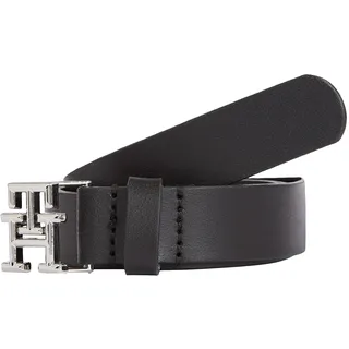 Ledergürtel TOMMY HILFIGER "TH LOGO 2.5" Gr. 90, schwarz (black) Damen Gürtel Ledergürtel mit Monogramm- Schnalle