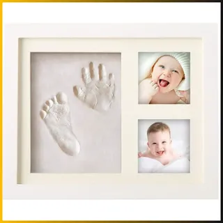 Baby Hand- und Fußabdruck Set mit Holz Bilderrahmen, Weiß, bis 24 Monate