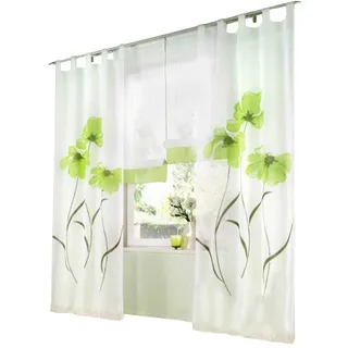 BAILEY JO 1er-Pack Gardine Floral Gardinen Schlaufen mit Blumen Druck Transparent Voile Vorhang (BxH 150x245cm, grün)