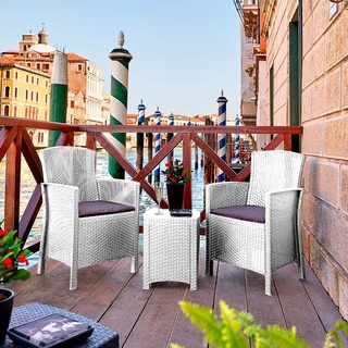 Dmora Jupiter Gartenmöbel-Set, Kissen, für den Innen-und Außenbereich, Rattanoptik, 100% Made in Italy, Weiß
