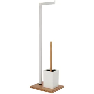 well home mobiliario & decoración Well Home Toilettenpapierhalter mit Toilettenbürstenhalter, Bambus, 22 x 18 x 69,5 cm, Weiß und Braun
