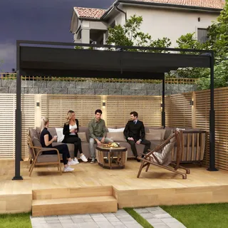 UISEBRT Metall Pergola 3x4 m wasserdicht stabil Winterfest,Pavillon mit lamellendach,überdachung freistehend mit Schiebedach Sonnenschutz für Gärten und Terrassen,Schwarz