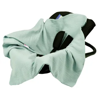 Babylux Einschlagdecke für Babyschale Autositz 80x80 cm – Sommer Babydecke aus Musselin Baumwolle – Atmungsaktiv, mit Gurtschlitzen (Grün Hell)