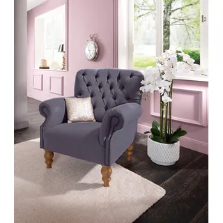 Sessel HOME AFFAIRE "Lord", lila, B:86cm H:93cm T:84cm, Luxus-Microfaser Lederoptik (100% Polyester);Struktur fein (100% Polyester), Sessel, Sessel, mit echter Chesterfield-Knopfheftung und Ziernägeln
