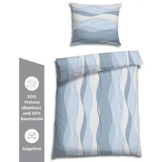 Florella Bettwäsche Veifa blau Soft-Touch Seersucker, 50% Baumwolle, 50% Viskose, Seersucker, 2 teilig, bügelfrei, mit Reißverschluss mit Metalschieber blau
