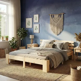 Homestyle4u Massivholzbett 140 x 200 cm H3 Braun/Grau
