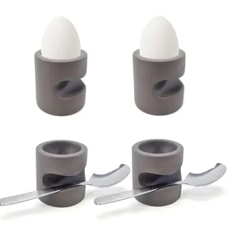 QMBasic EIERBECHER im 4er SET-Angebot | grau modern Beton Style | mit Ablage und ohne Löffel | zeitloses Design