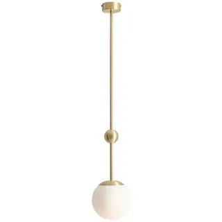 Licht-Erlebnisse Deckenleuchte ARON, ohne Leuchtmittel, Metall Glas E27 B: 16 cm in Messing Weiß Kugel Schirm rund Modern bunt