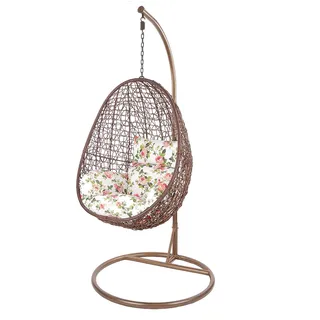 Kideo Swing Chair, Lounge-Möbel, Loungesessel Polyrattan, Hängestuhl, Hängesessel mit Gestell & Kissen (braun/geblümt)