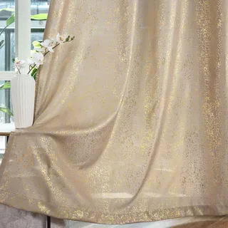 TERLYTEX Gold Vorhänge 213 cm lang für Wohnzimmer 2 Paneele Metallic Goldfolie Druck Glitzer Sparkle Vorhänge für Schlafzimmer Tülle Privatsphäre halbdurchsichtig Schimmernde Vorhänge, 132 x 213 cm,