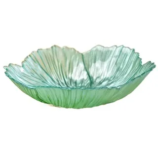 Glas-Obstschale, Blumenform, dekorative Glasschale, Brot, Snack, Schmucktablett, Süßigkeitentablett, rutschfeste Süßigkeitenschale für Obst-Dessert (groß, grün)