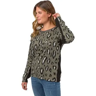 Estefania for woman Rundhalspullover 183-7602, weicher Pullover im angesagten Leo-Druck weicher Pullover in angesagten Leo-Druck schwarz S