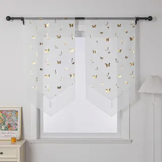 Joyswahl Scheibengardine scheibengardine, Gold, Weiß Hochglanz, Textil, Schmetterling, 40x90 cm, ohne Technik, Wohntextilien, Gardinen & Vorhänge, Fertiggardinen, Scheibengardinen