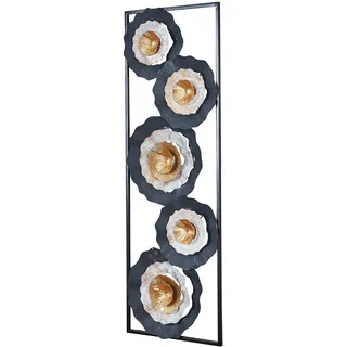 levandeo 3D Wandbild 31x90cm Blume Metall Schwarz Gold Deko Teller Ringe Wandkunst Design Metallbild Wanddeko
